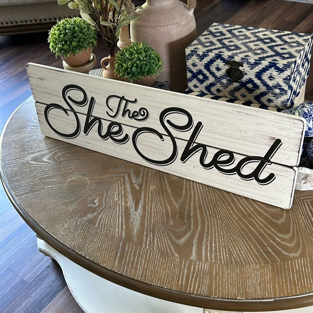 NEW! Shabby Chic Cottage Farmhouse DISTRESSED Large The She Shed Wood WALL SIGN